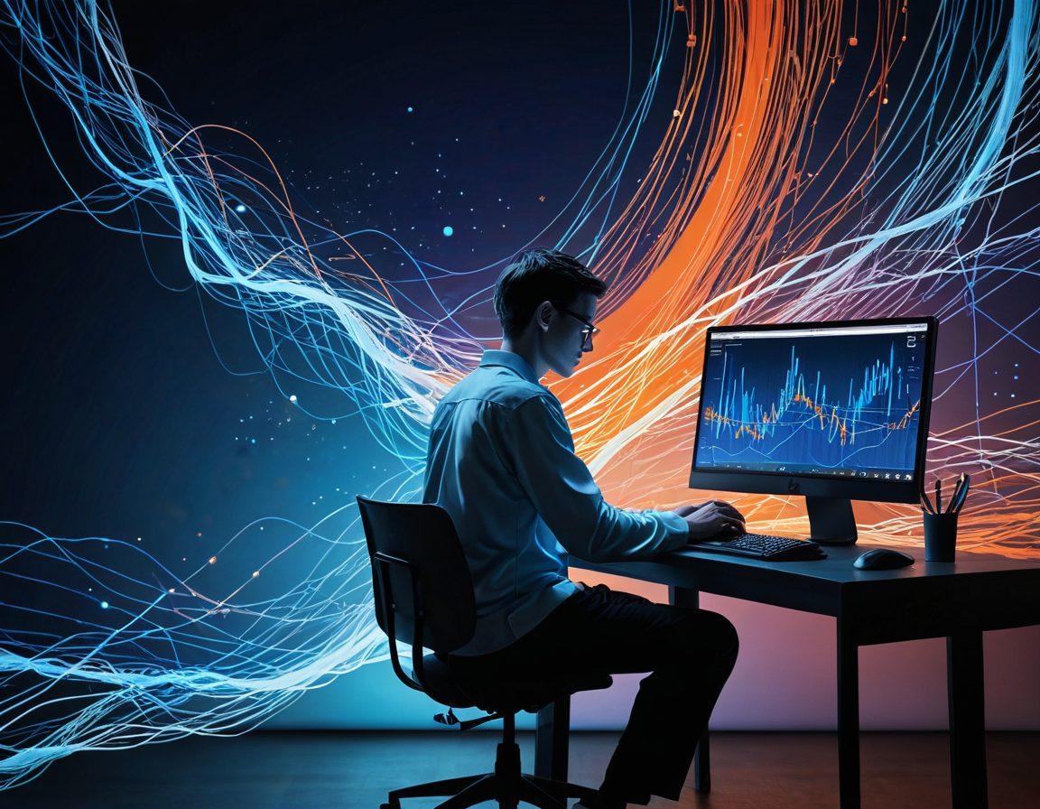 A visually striking representation of a person sitting at a computer, surrounded by floating data streams and graphs that interpret emotions, particularly sadness. The background features a blend of cool and warm colors symbolizing transition, with subtle hints of melancholy reflected in the data points. The computer screen displays the Tika Toolkit logo, integrating technology and emotion. The overall atmosphere conveys a sense of transformation and analysis. vibrant colors. digital art. surrealistic.